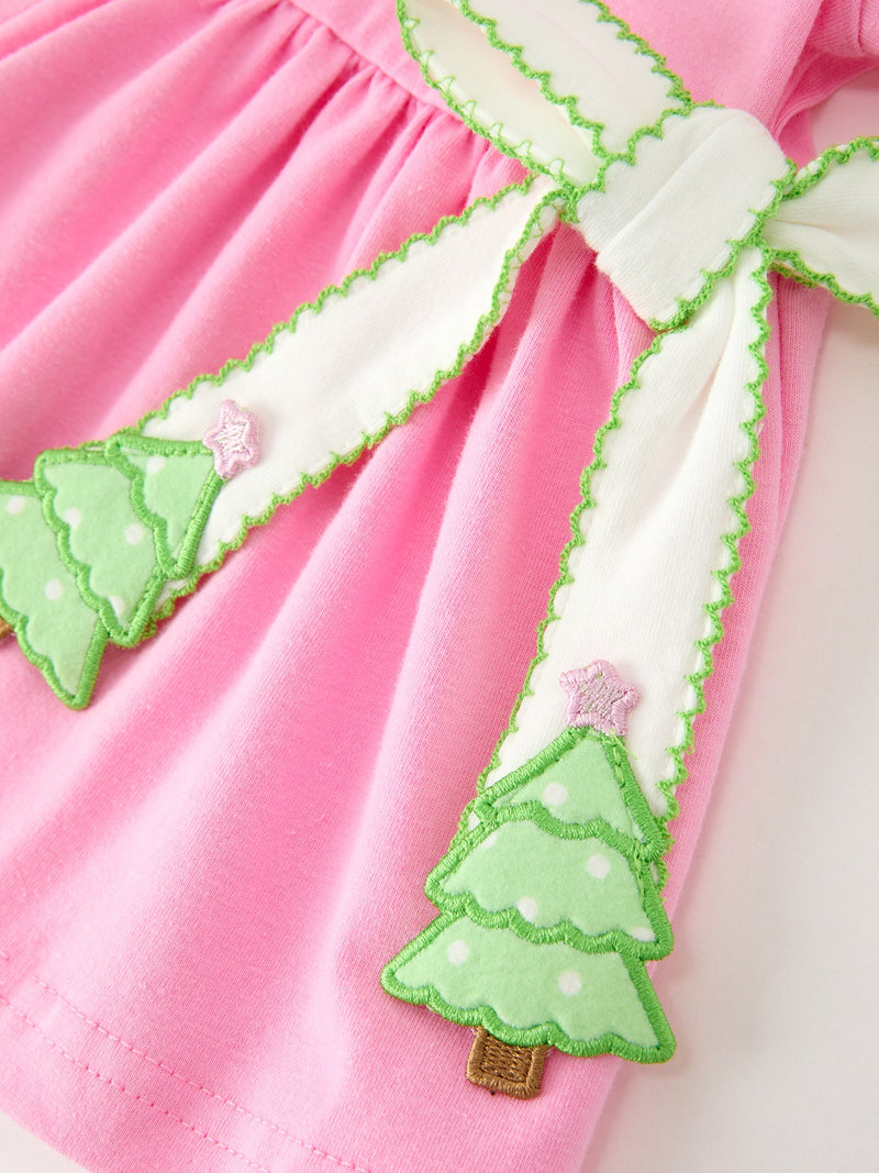 Baby Girls Christmas Pink Bow Christmas Tree Top & Bloomer Set - 3