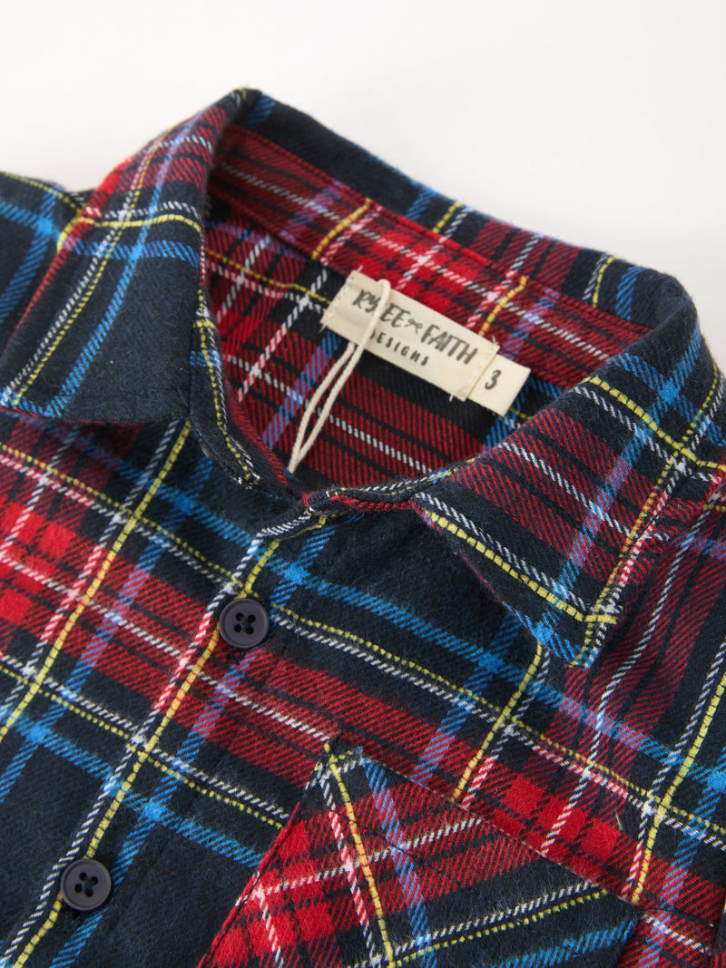 Christmas Boys Red Navy Plaid Button Down Shirt - 4