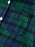 Christmas Boys Green & Navy Plaid Button Down Shirt - 4