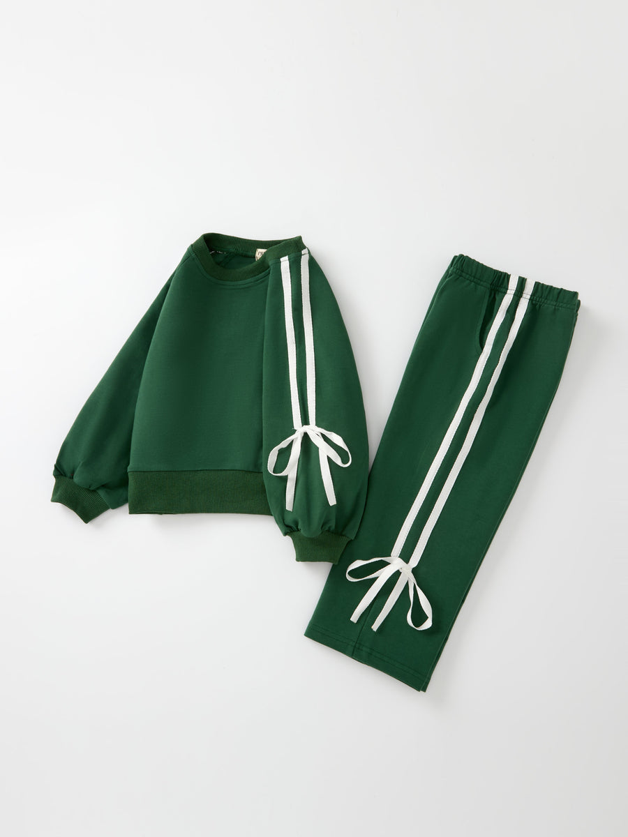 Girls Pink Bow Trim Sweatshirt and Pants Set