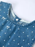 Spring Bow Dot Denim Ruffle Top and Pants Set 3/4 Pants - 3
