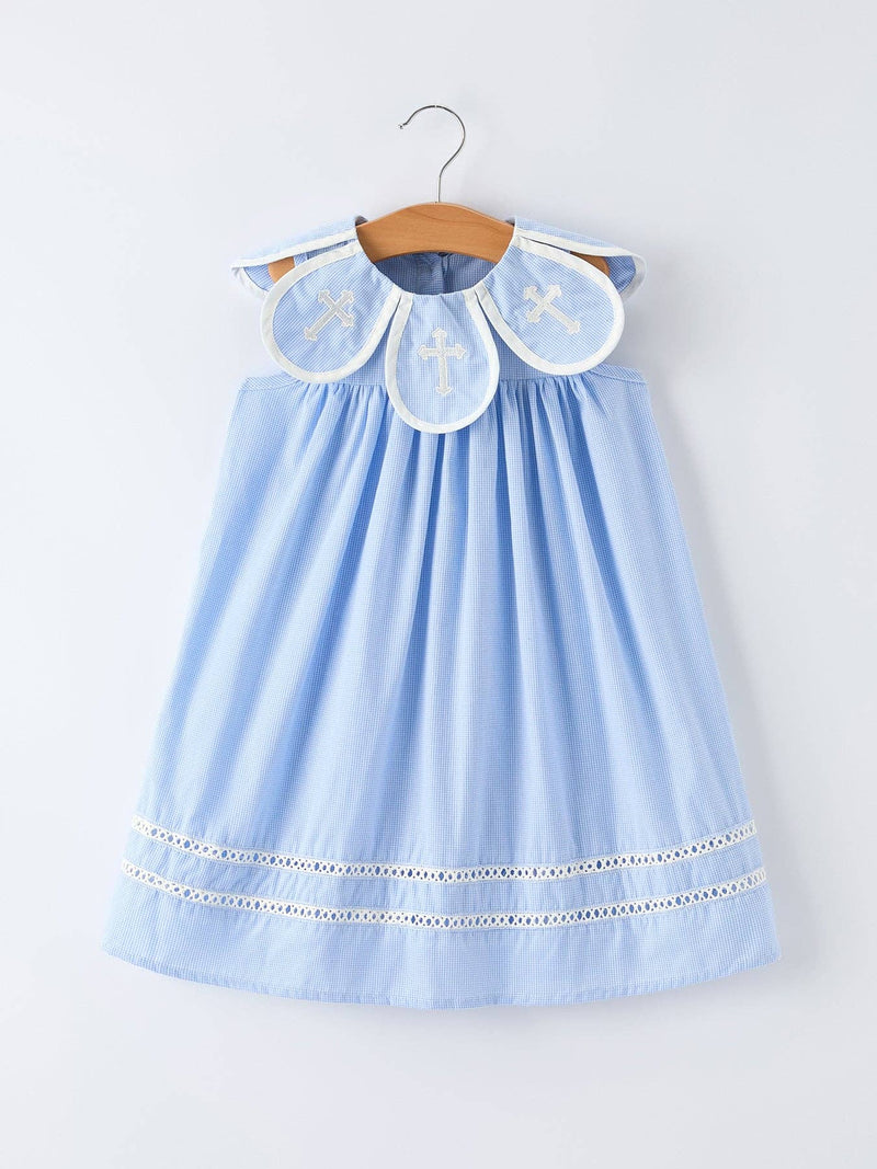 Blue Peter Pan Collar Christening Girls Dress - 1