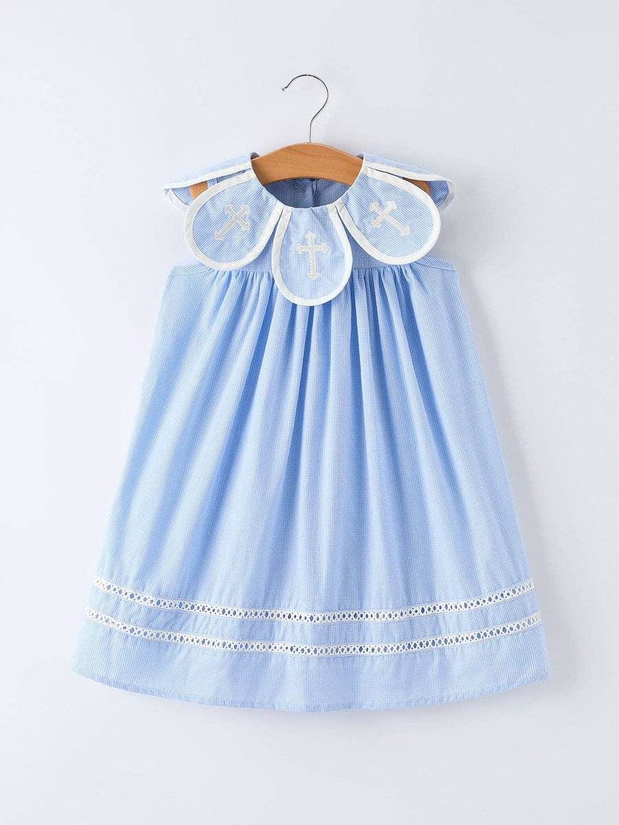 Blue Peter Pan Collar Christening Girls Dress