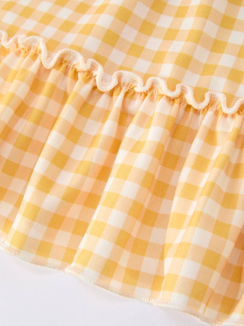Fish Embroidery Smocking Plaid Girls' Dress - 6