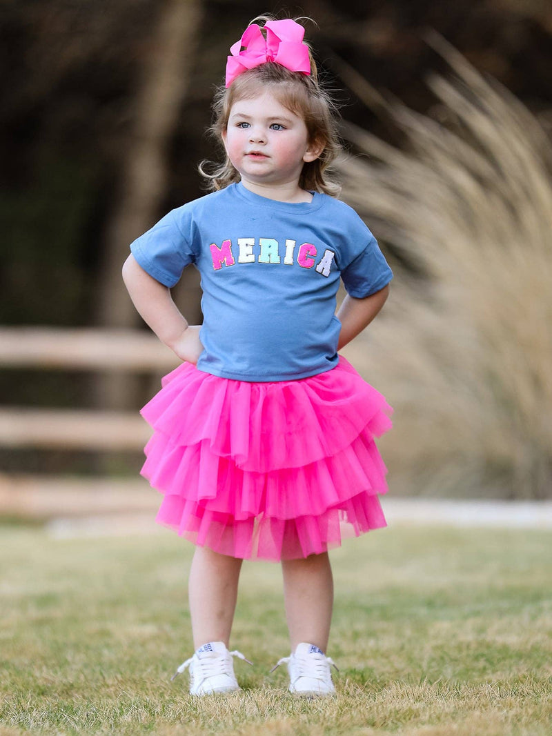 "Merica" Tee & Pink Tulle Skirt Set - 2