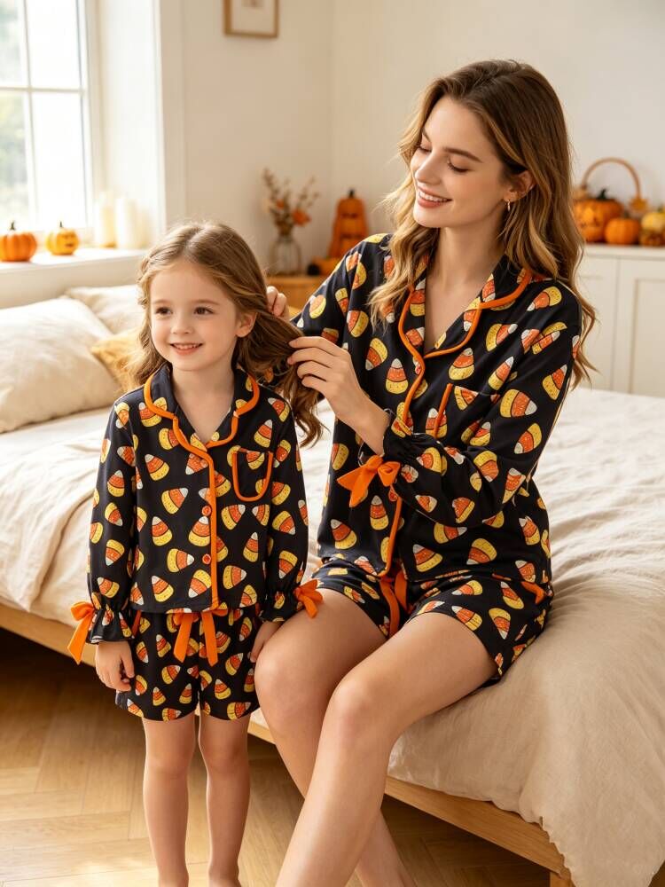 Halloween Candy Corn Mommy and Me Pajama Set Matching Lounge Set - 1