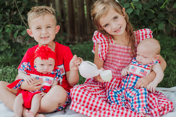 4th of July Plaid Flag Baby Boy Romper