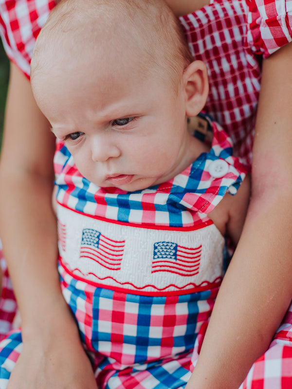 4th of July Plaid Flag Baby Boy Romper
