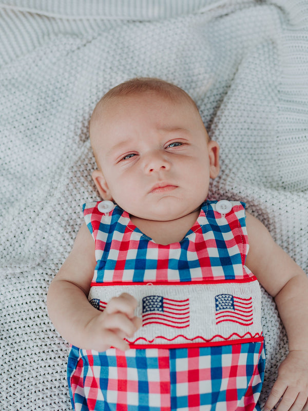 4th of July Plaid Flag Baby Boy Romper