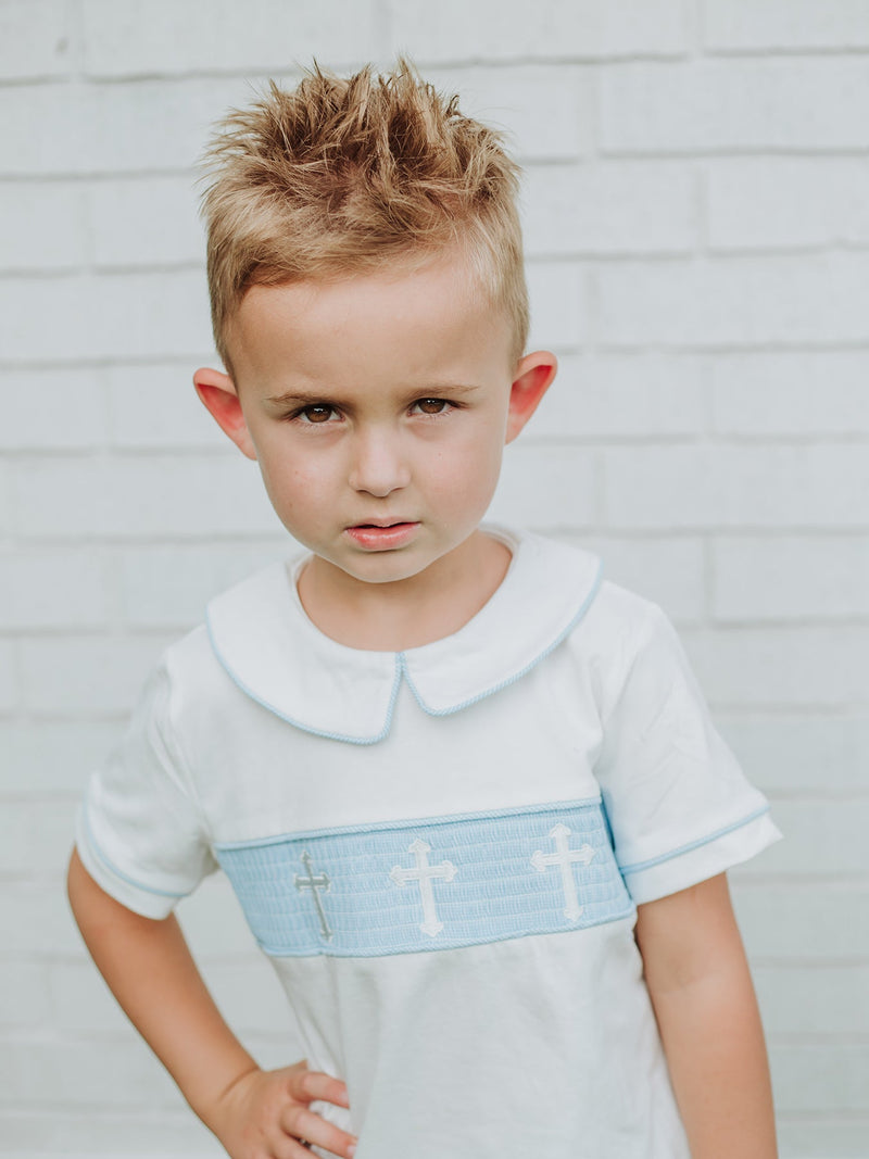 Blue Smocked Church Christ Bishop Christening Toddler Boys'Set - 4
