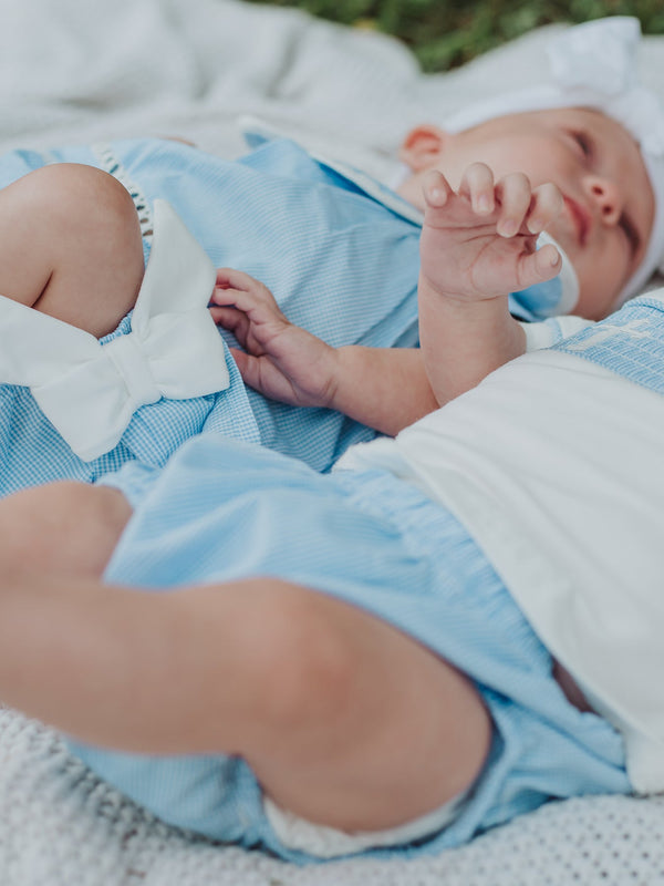 Blue Smocked Christ Bishop Christening Baby Boy Bloomer Set