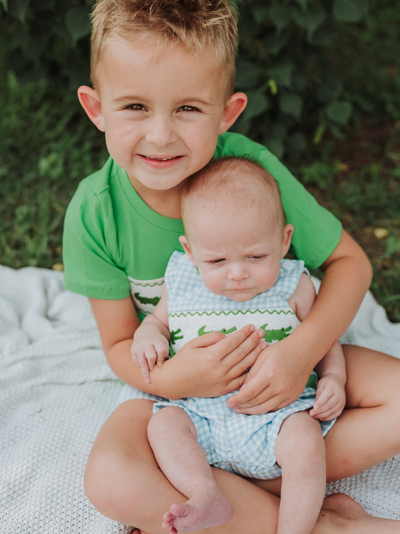 Toddler Boys Summer Crocodile Embroidered Plaid Shorts Set - 2
