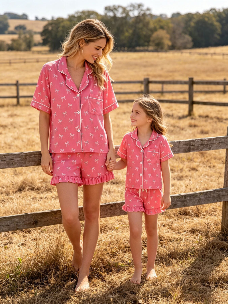 Mommy & Me Bow Print Ruffle Pajama Set - 1