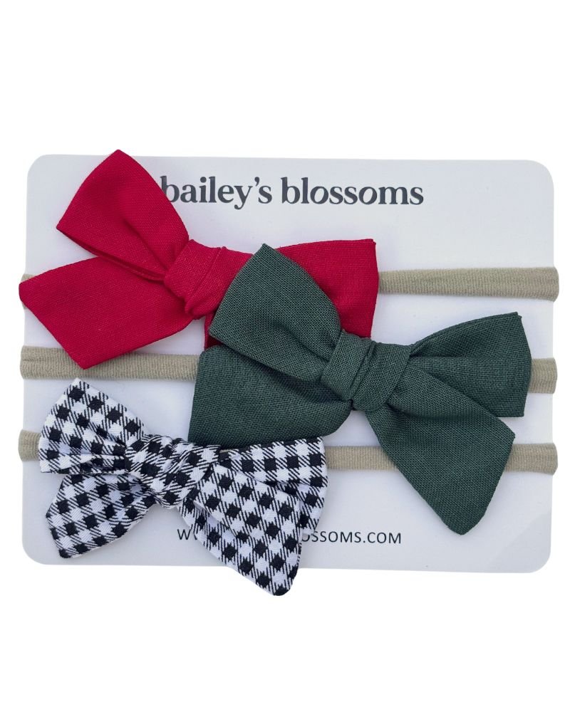 3-piece Linen Cotton Nylon Headband Set - Classic Christmas - 1