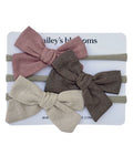 3-piece Linen Cotton Nylon Headband Set - Dusty Pink, Taupe, Sand - 1