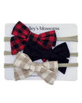 3-piece Linen Cotton Nylon Headband Set - Holiday Gingham - 1