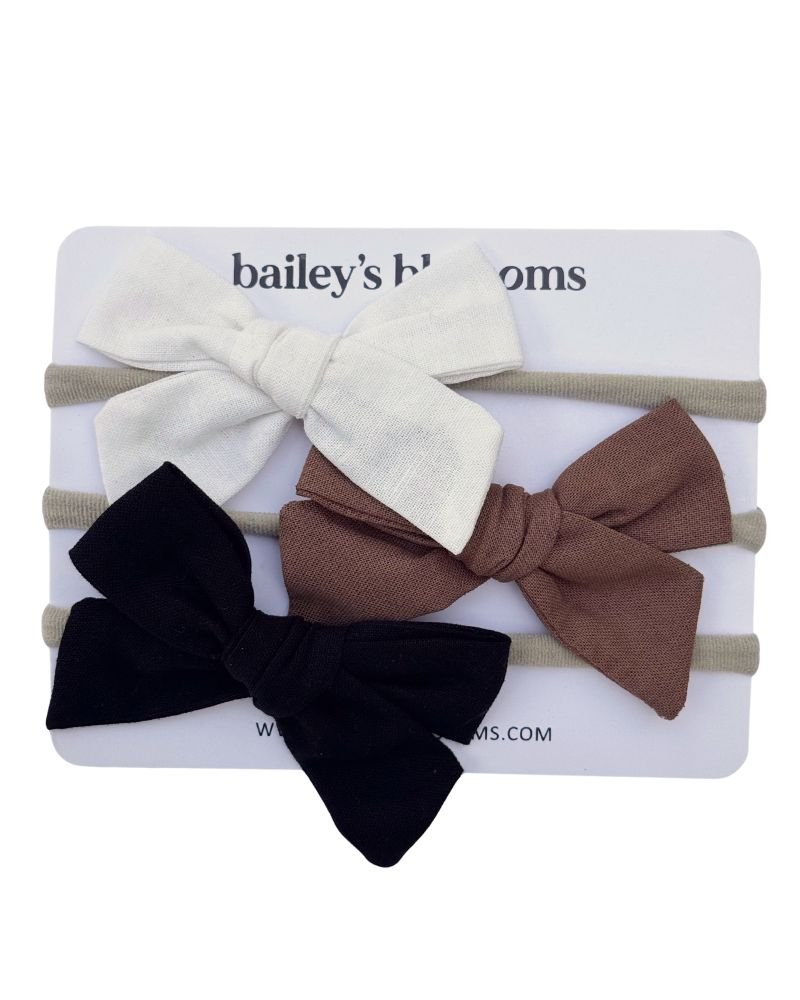 3-piece Linen Cotton Nylon Headband Set - Neutrals - 1