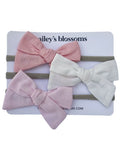 3-piece Linen Cotton Nylon Headband Set - Rose Pink, White, Light Pink - 1