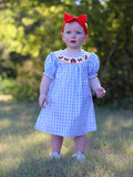 Farm Blue Smocking Embroidered Girls Dress - 1