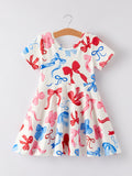 4th of july Color Bow Printed Short Sleeves Dress - 1