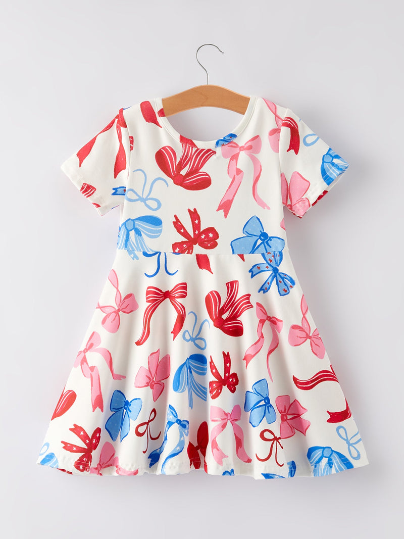 4th of july Color Bow Printed Short Sleeves Dress - 2