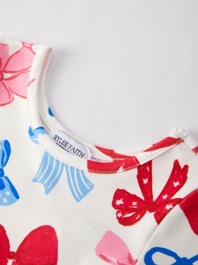4th of july Color Bow Printed Short Sleeves Dress - 3