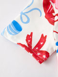 4th of july Color Bow Printed Short Sleeves Dress - 4