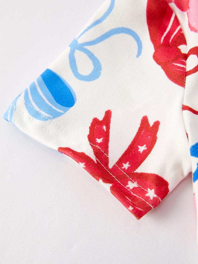4th of july Color Bow Printed Short Sleeves Dress - 4