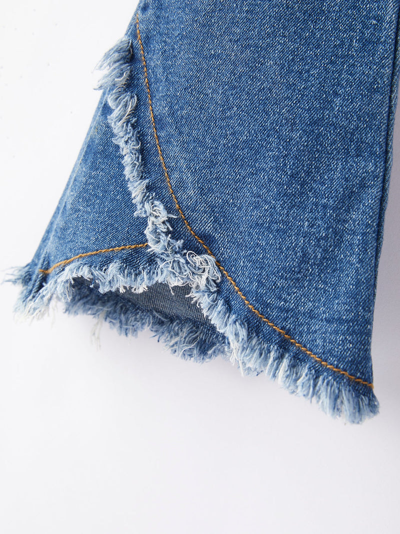 Girls Blue Denim Bell Denim Pants - 4