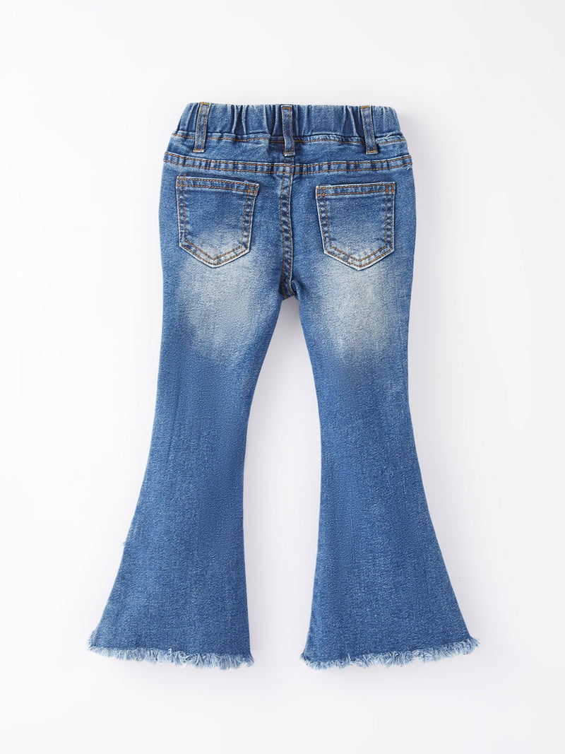 Girls Blue Denim Bell Denim Pants - 5