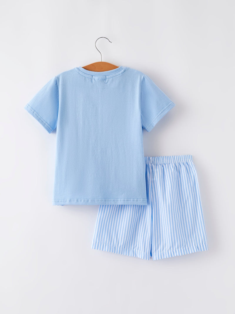 "I ❤ MOMMY" Embroidery Smocking Baby Boys Striped Shorts Set - 2