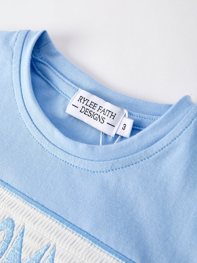 "I ❤ MOMMY" Embroidery Smocking Baby Boys Striped Shorts Set - 4