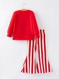 Christmas “MERRY” Applique Girls Striped Bell-bottom Pants Outfit Set - 2