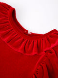 Christmas Red Velvet Girls Dress - 3