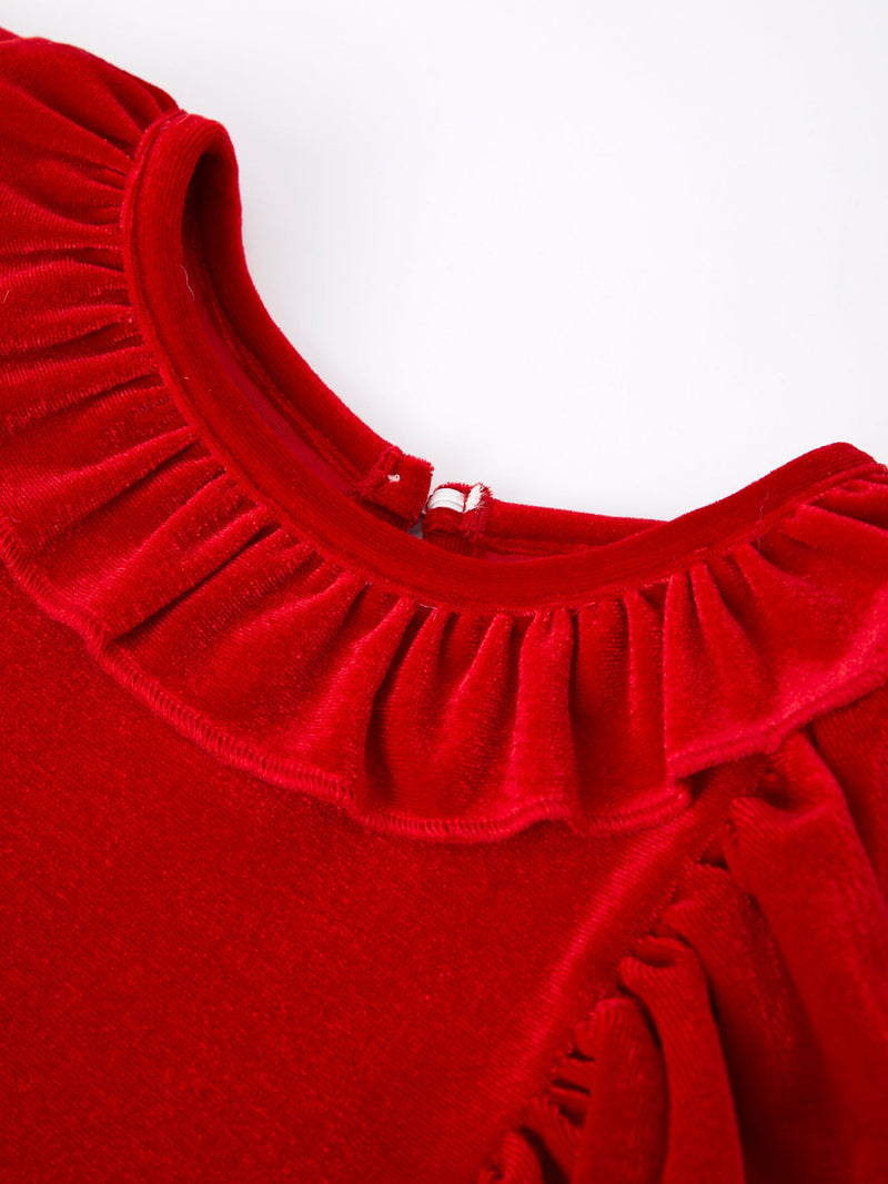 Christmas Red Velvet Girls Dress - 3
