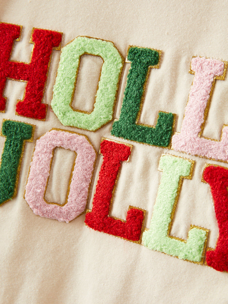 Christmas Letter Applique Top + Flared Pants Outfit Set - 2