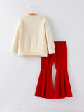 Christmas Letter Applique Top + Flared Pants Outfit Set - 3