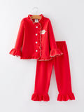 Christmas Red Girls Embroidered Pajamas - 1