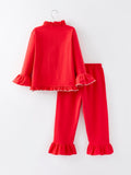 Christmas Red Girls Embroidered Pajamas - 2