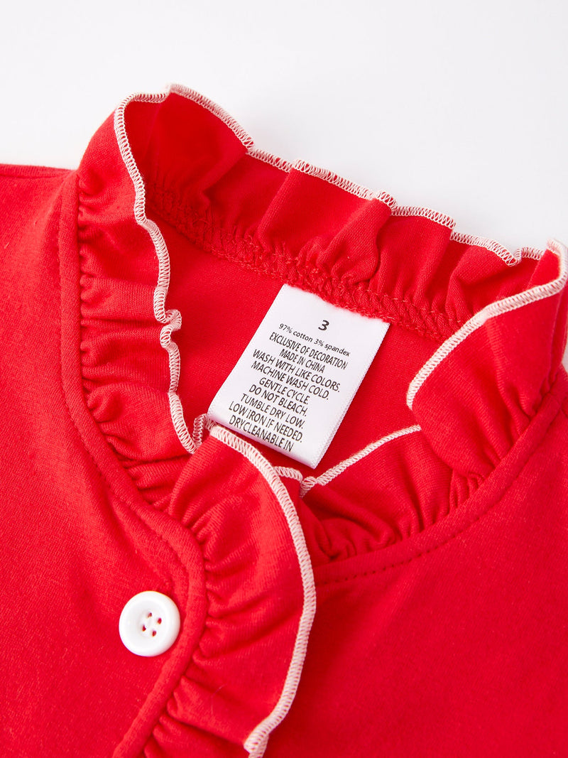 Christmas Red Girls Embroidered Pajamas - 4