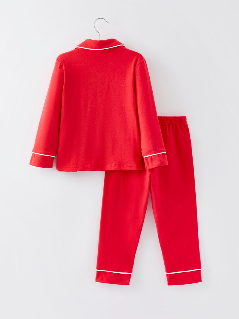 Christmas Red Boys Santa Claus Embroidered Pajamas - 2