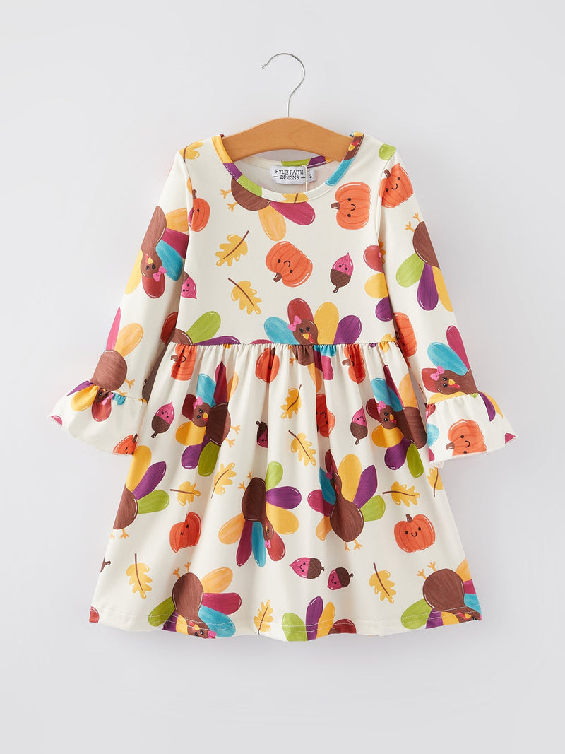Thanksgiving Turkey Print Girls Dress - 6