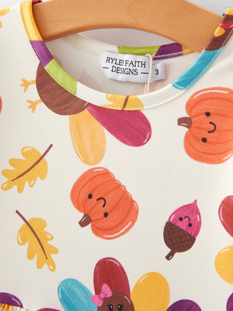 Thanksgiving Turkey Print Girls Dress - 8
