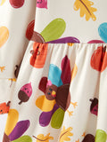 Thanksgiving Turkey Print Girls Dress - 9