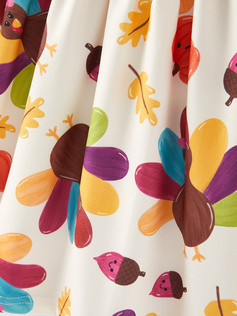 Thanksgiving Turkey Print Girls Dress - 10