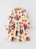 Thanksgiving Turkey Print Girls Dress - 7
