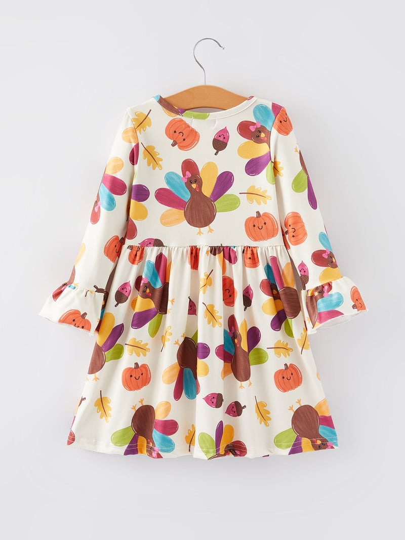 Thanksgiving Turkey Print Girls Dress - 7