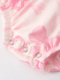 Girls Pink Bow Print Short Sleeves Romper - 5