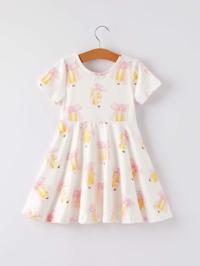 Back to School Bow Pencil Print Girls Dress - 2