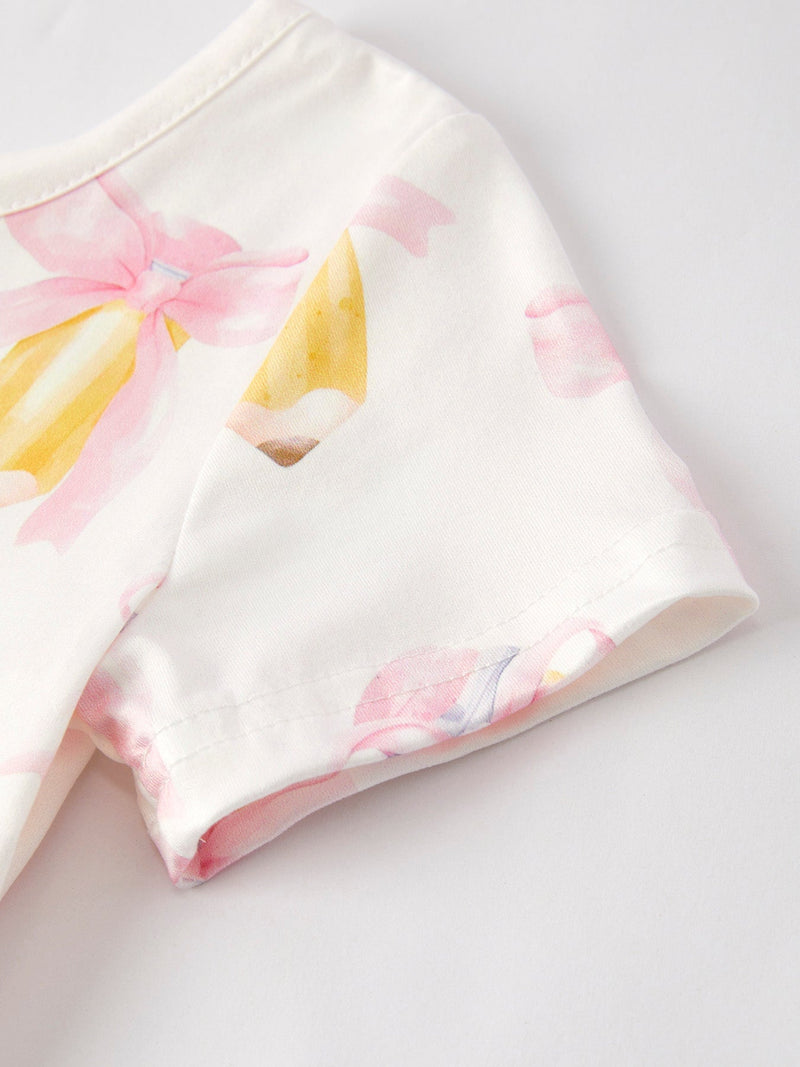Back to School Bow Pencil Print Girls Dress - 4